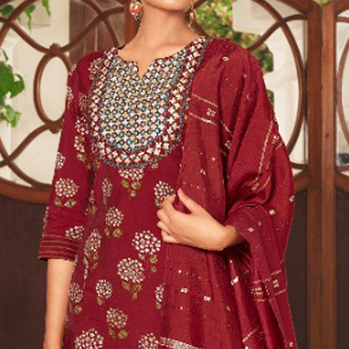 Peachmode Seller Maroon Floral Printed Pure Cotton Salwar suit - view 2