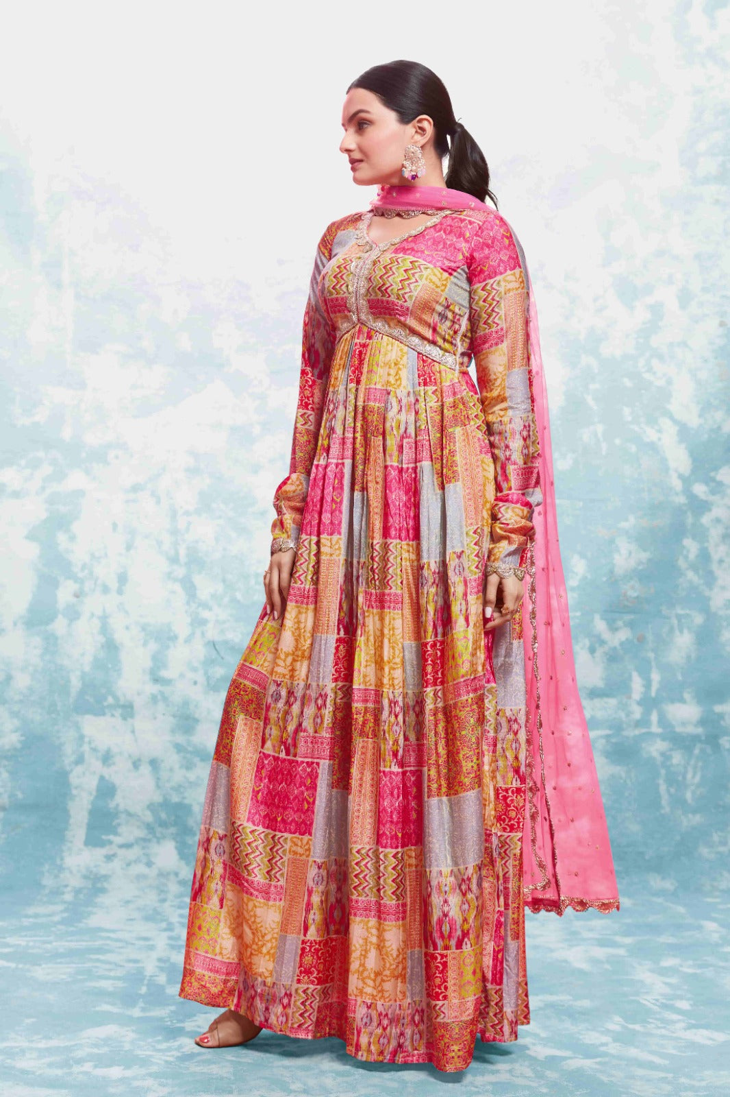 ClothsVilla Multi-Color Muslin Printed & Embroidered Suit Set | Fully Stitched & Ready to Wear - view 6