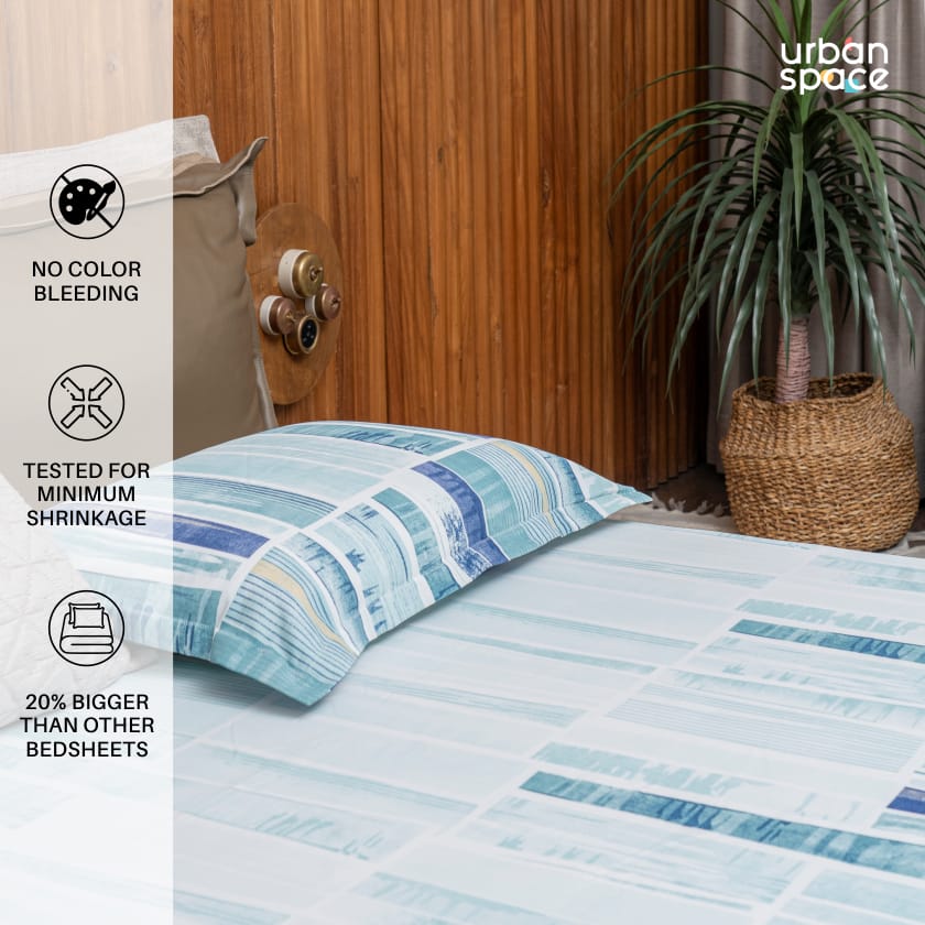 Urban Space -Home Furnishing Store 220 TC 100% Cotton printed double bedsheet - Skyscrapper Blue - view 4