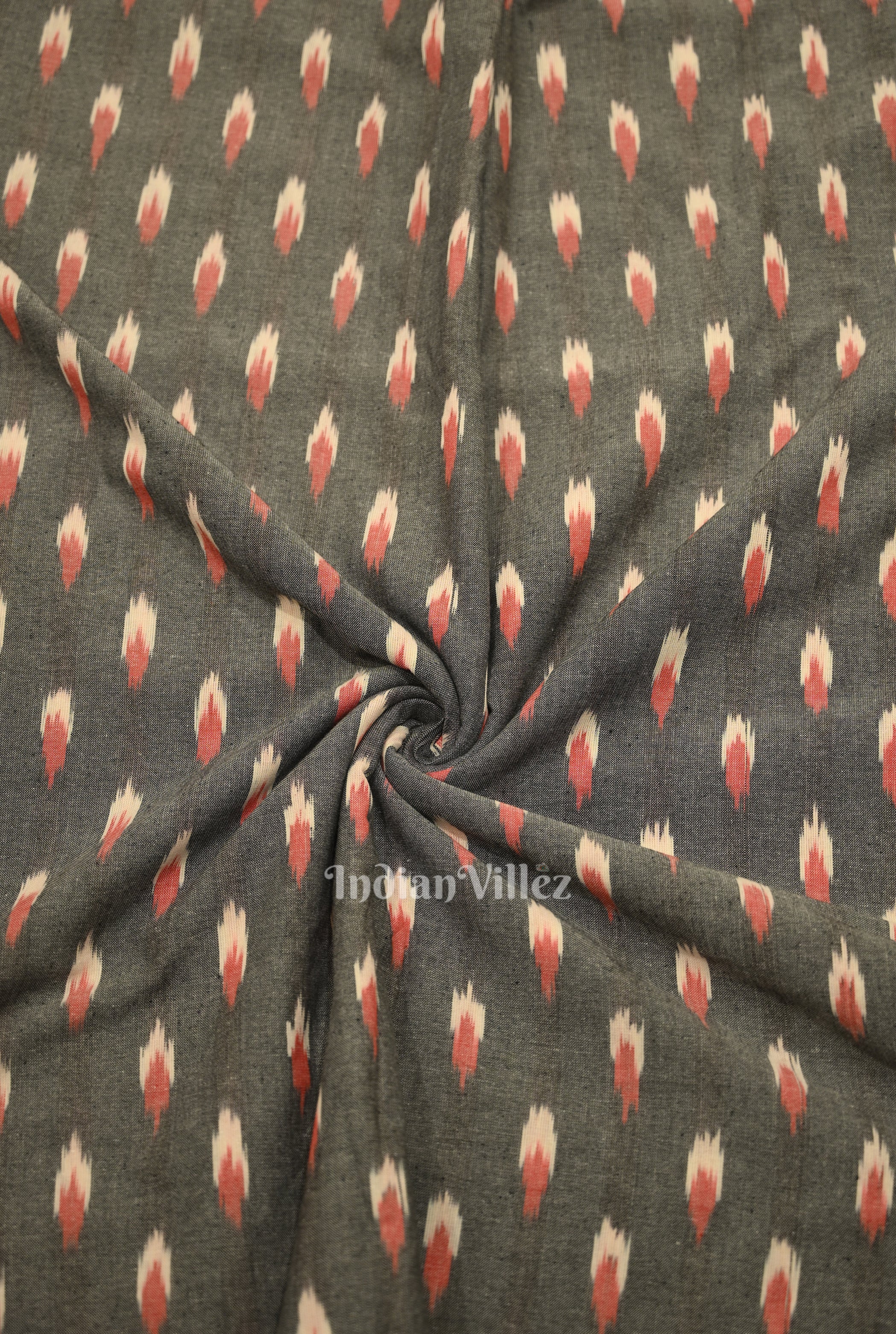 IndianVillèz Light Grey Pochampally Ikat Cotton Fabric