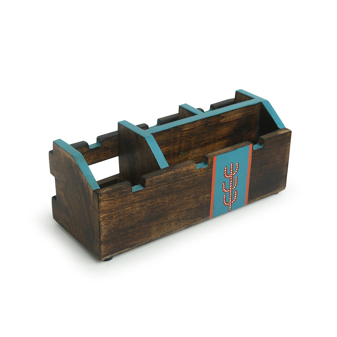EXCLUSIVELANE 'Oasis Spaces' Handpainted Cutlery Holder In Mango Wood (4 Partitions) - view 3