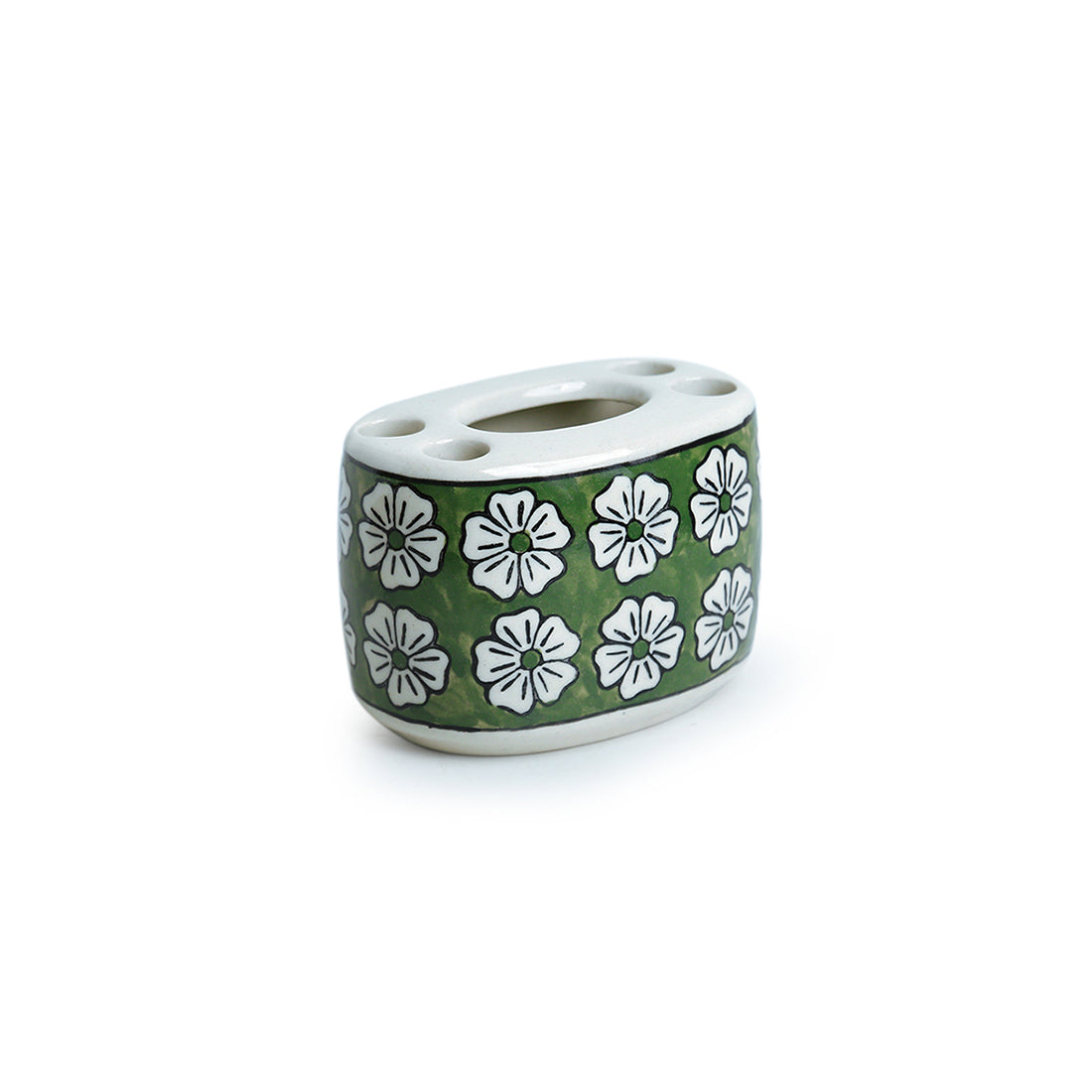 EXCLUSIVELANE 'Jade Mogra' Handpainted Bathroom Accessory Set In Ceramic (Liquid Soap Dispenser, Toothbrush Holder) - view 4