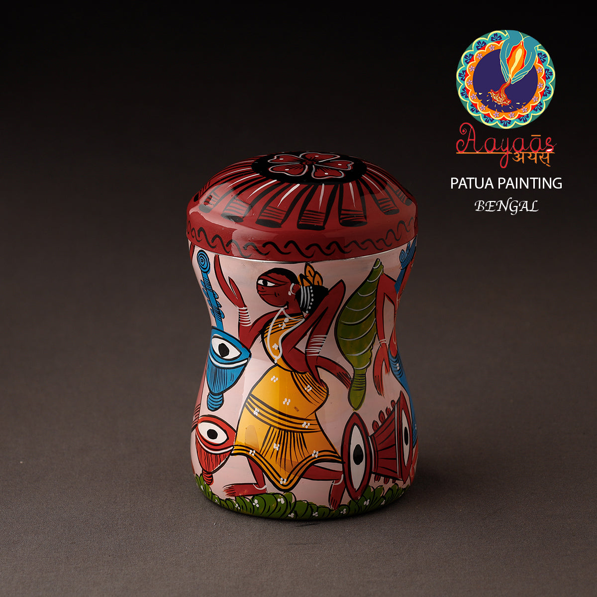AAYAAS Bengal Patua Handpainted Stainless Steel Multi Utility Container