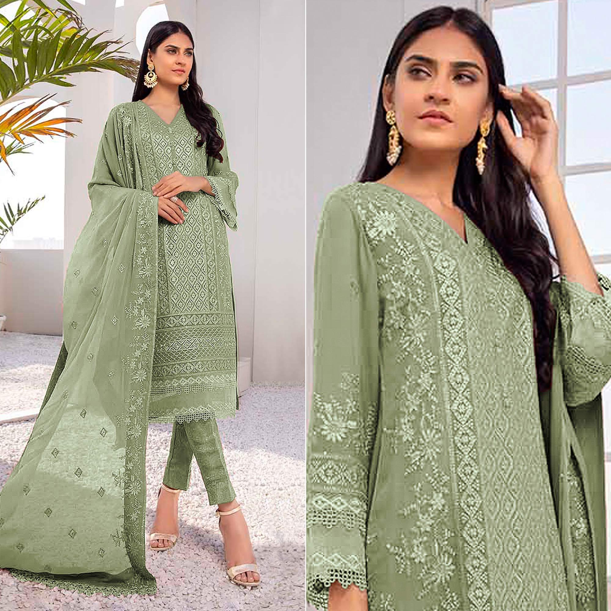 Green suits – BlackTree green-embroidered-georgette-pakistani-suit-145083
