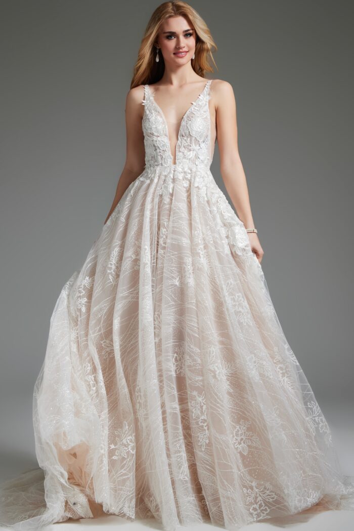 Jovani 39435 Long A Line Beaded Wedding Dress - view 2
