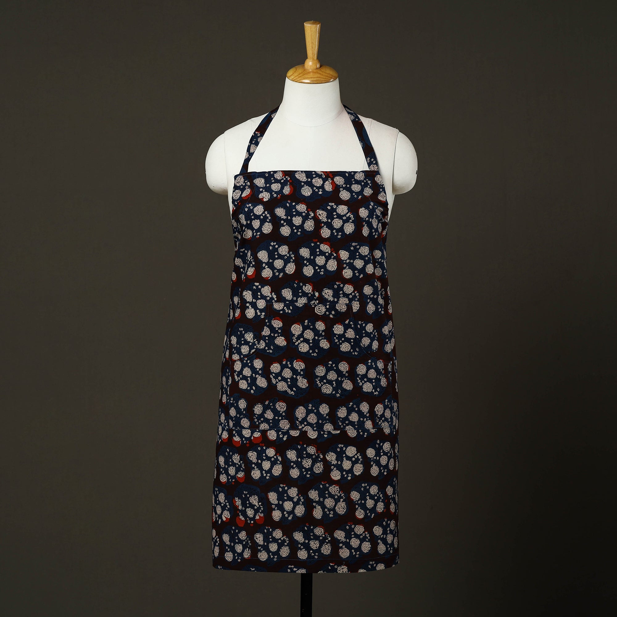 JALPARI Black - Bagru Block Print Cotton Apron with Pocket 15