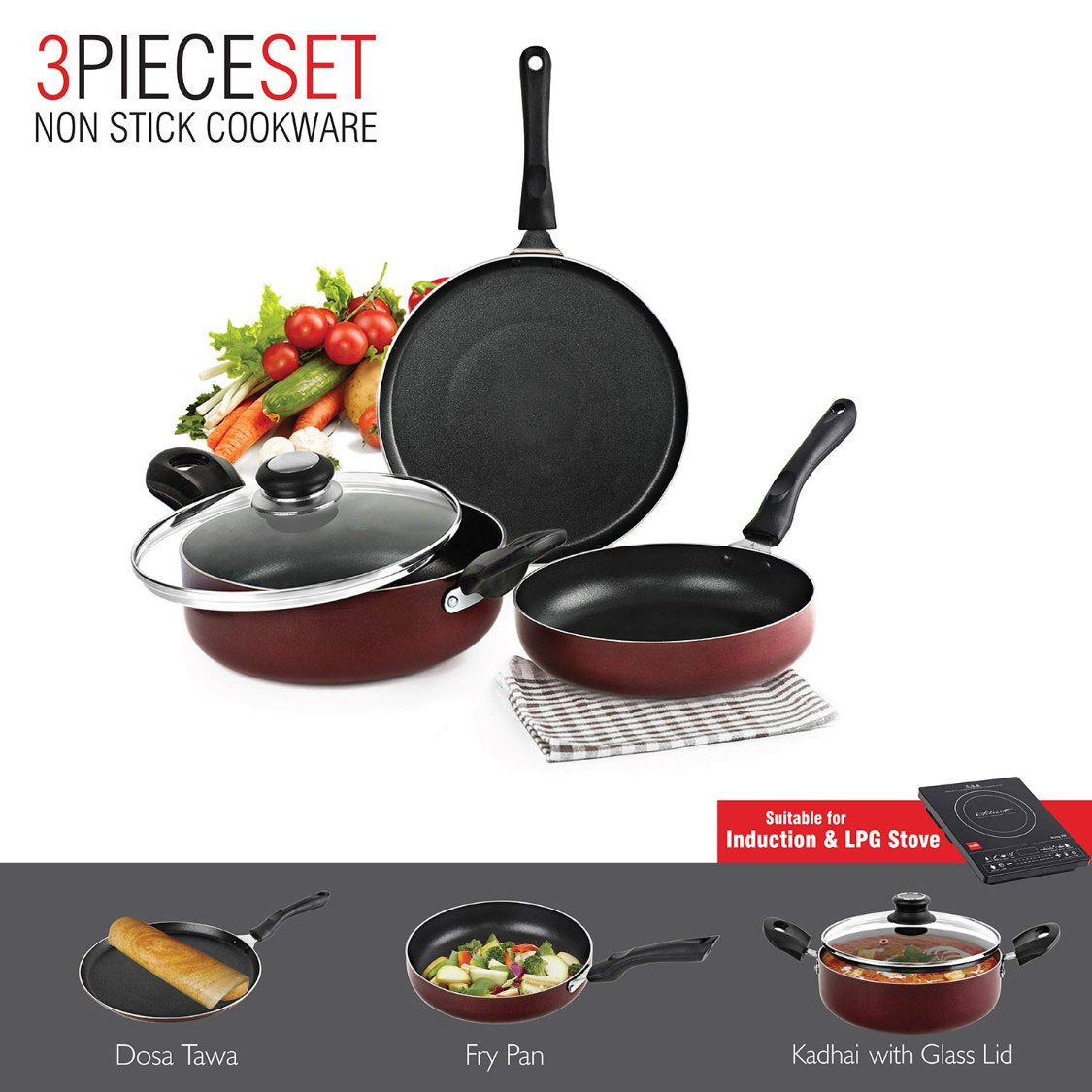 Cello Non-Stick Prima Induction Base Cookware Set, 3 Pieces - view 9