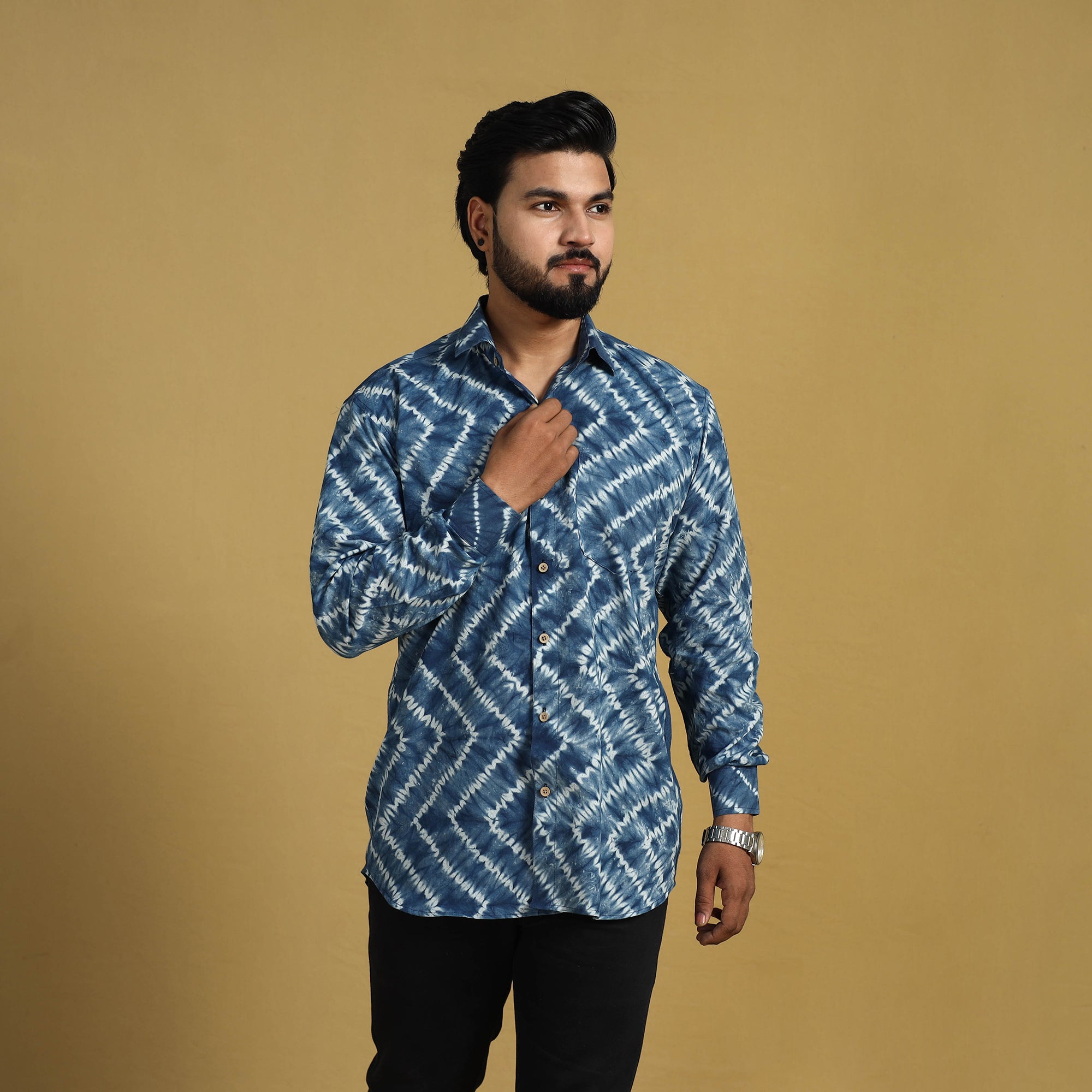 ITOKRI CASUALS Blue - Full Sleeve Tie & Dye Cotton Men Shibori Shirt 01 - view 2