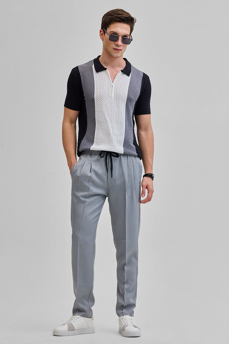 SNITCH Light Grey Textured Relaxed Fit Trousers - view 3