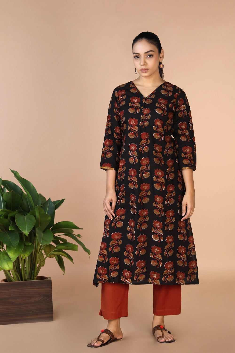 Kalanjali Ethnics Deep Black Bagru Handblock printed Kurti
