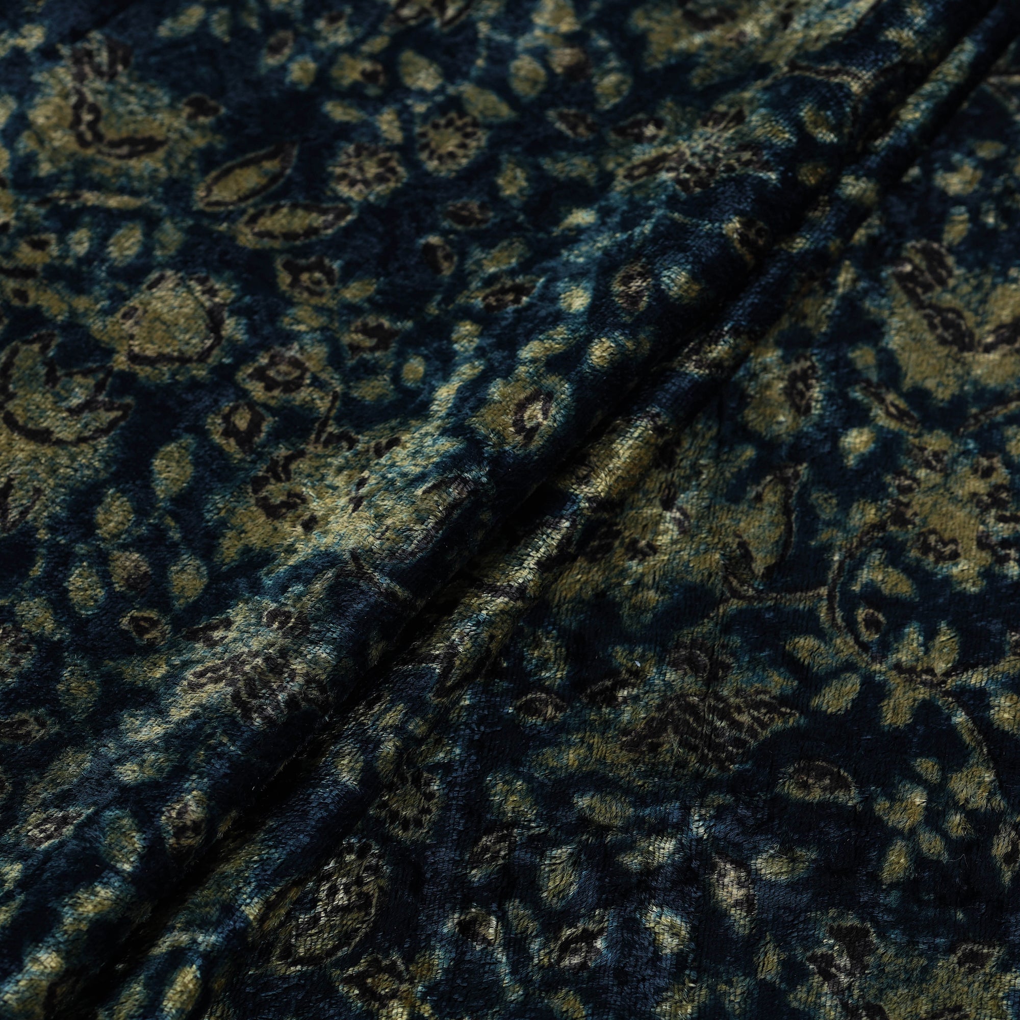 AJRAKH BY JABBAR KHATRI Blue - Block Printed Velvet Natural Dyed Ajrakh Fabric 06 - view 2