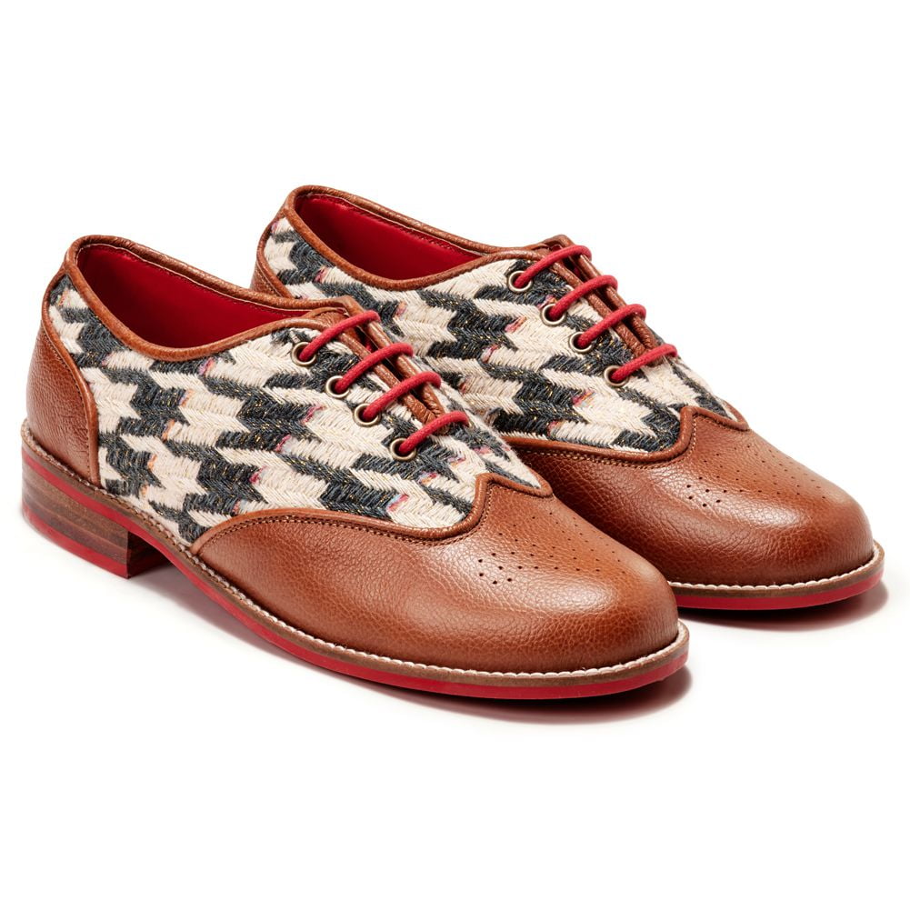 Banjaaran India Tan Houndstooth Brogue for Women (discontinued)