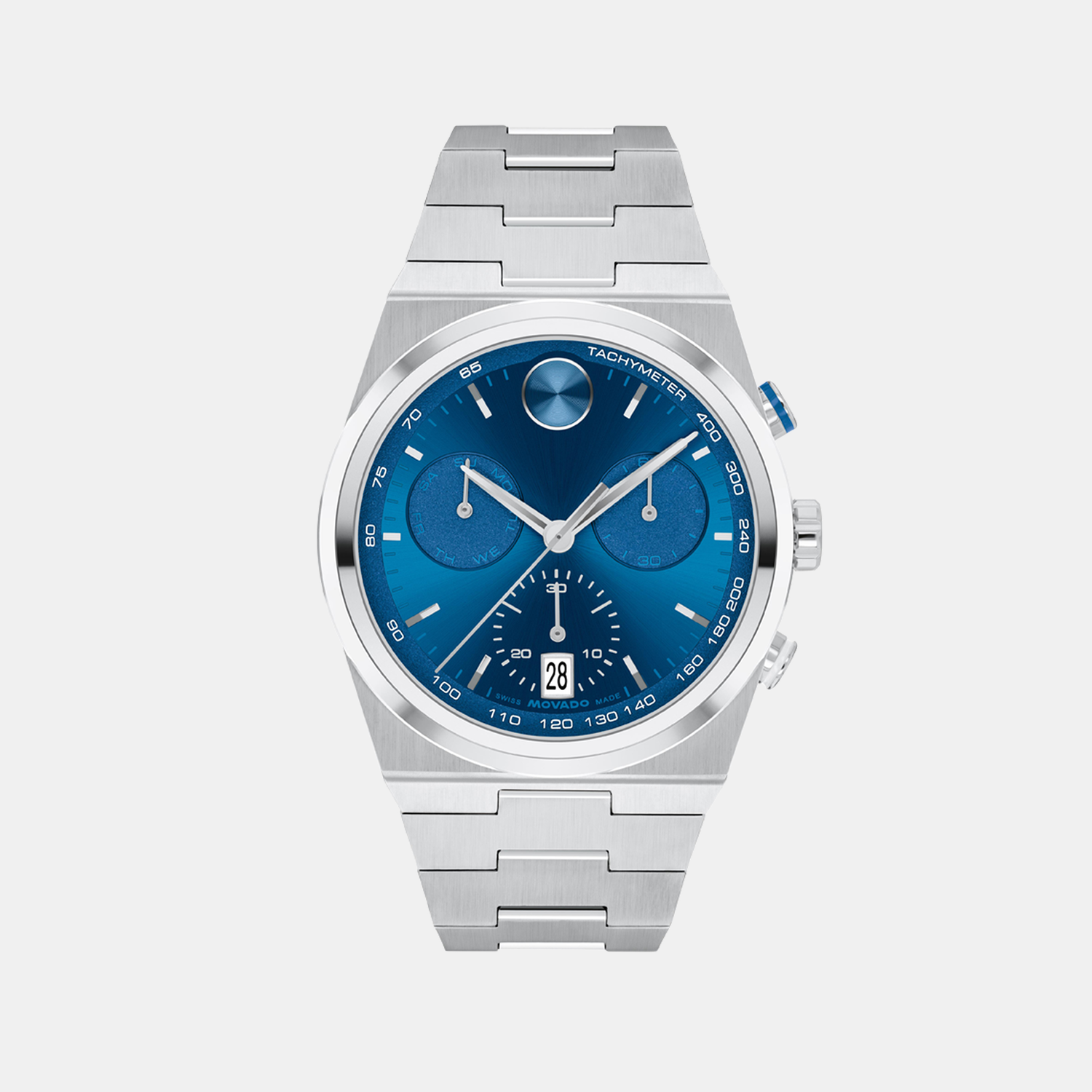 Movado Bold Men Quartz Blue Dial Chronograph Stainless Steel Watch 3601199