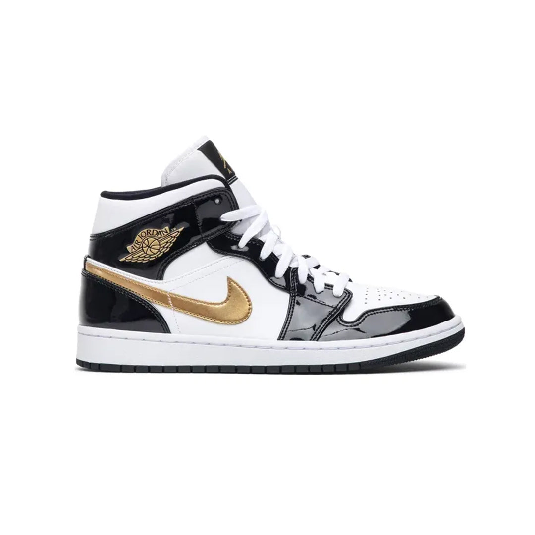 Kicks Machine Air Jordan 1 Mid Patent SE 'Black Gold' Sale