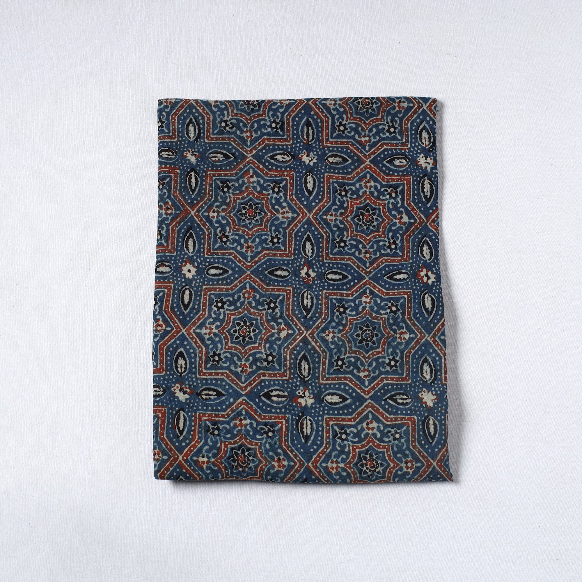 AJRAKH BY SUFIYAN ISMAIL KHATRI Blue - Ajrakh Block Printed Cotton Precut Fabric (1.8 meter) 18