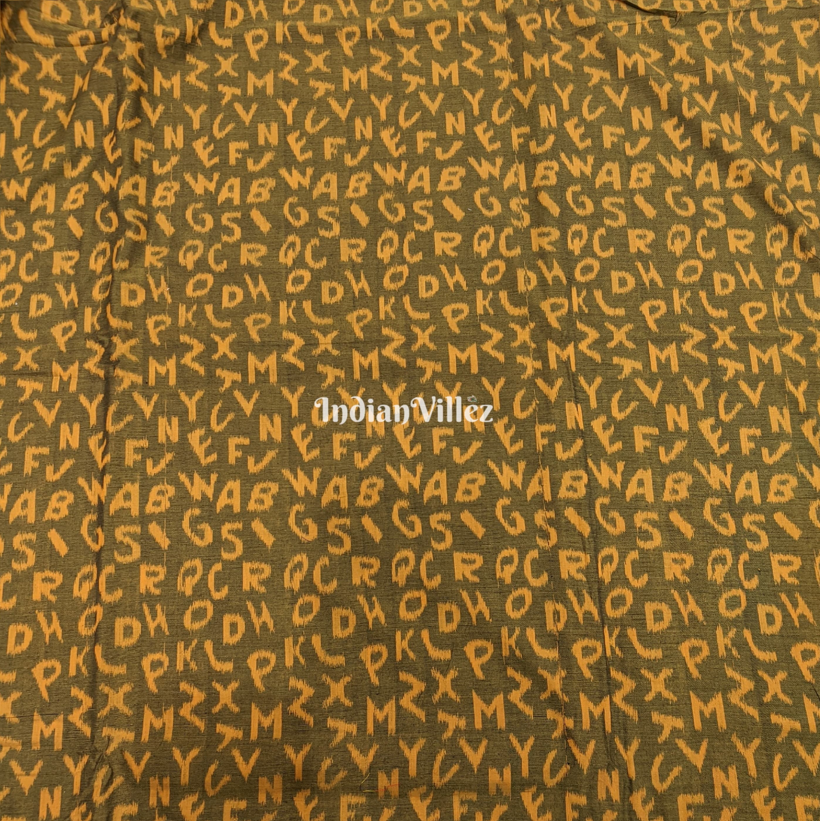 IndianVillèz Mehndi Green English Alphabet Sambalpuri Ikat Cotton Fabric - view 2