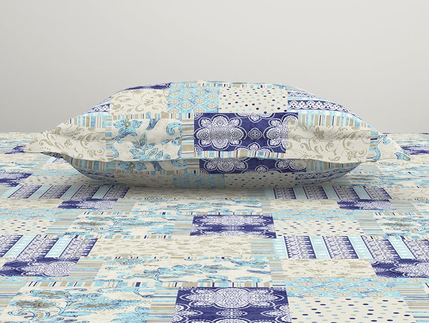 Spaces India Geometric Blue Polycotton Bedsheets Single Harmony - By Welspun - view 4
