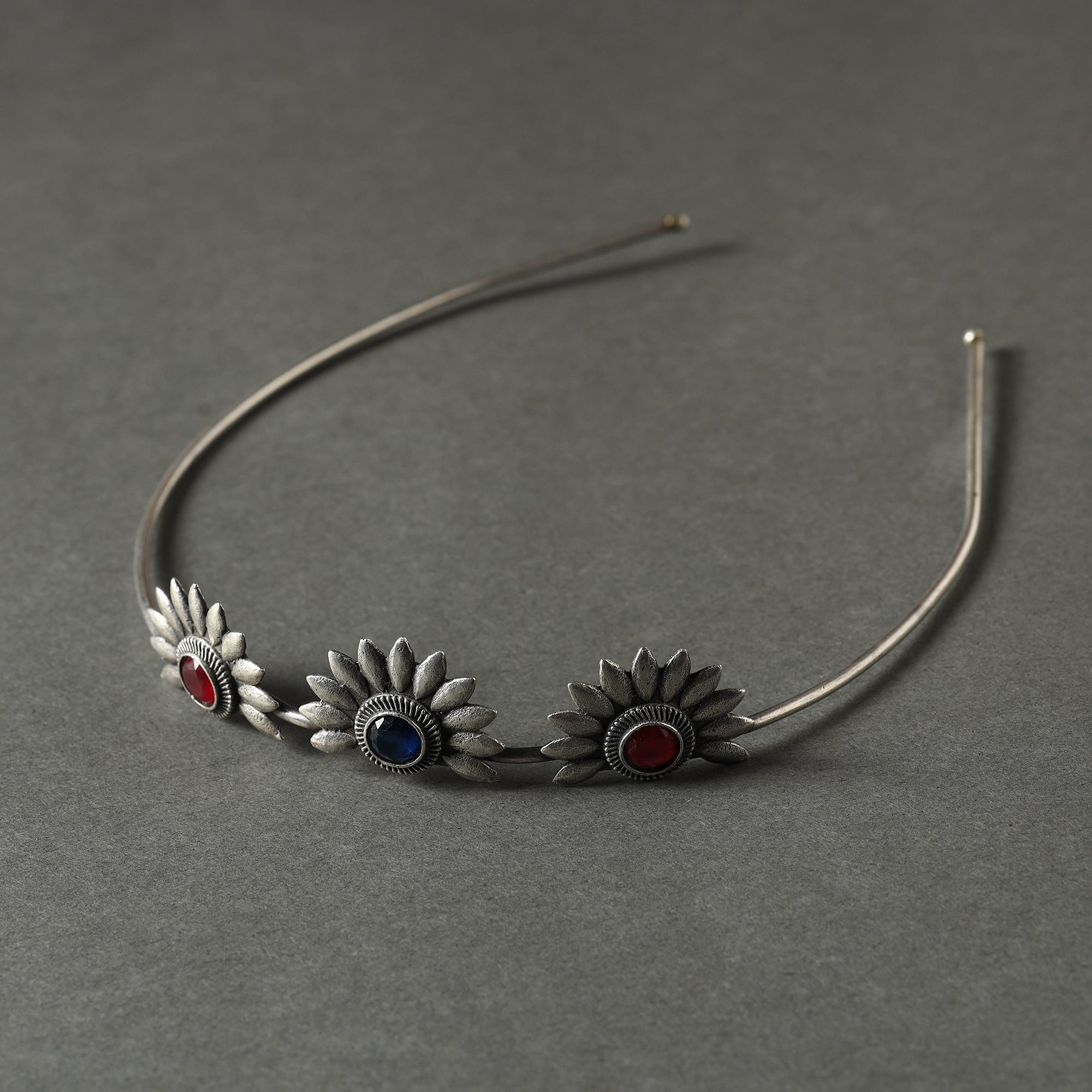 WHITE RIVER STORIES Antique Silver Finish Oxidised Brass Base Stone Work Hair Band