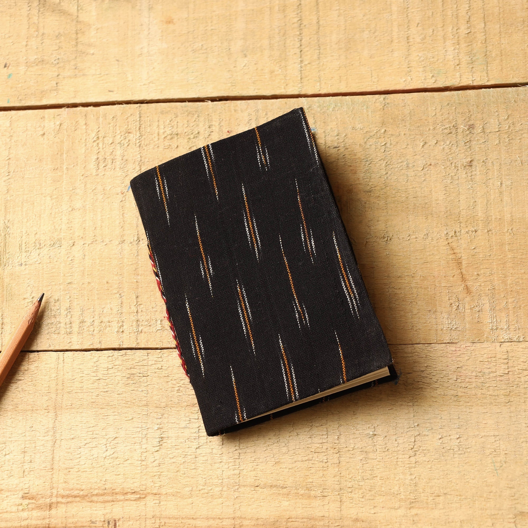 CHUTNEY CRAFT STUDIO Black - Ikat Fabric Cover Handmade Paper Notebook (5 x 3.5 in)