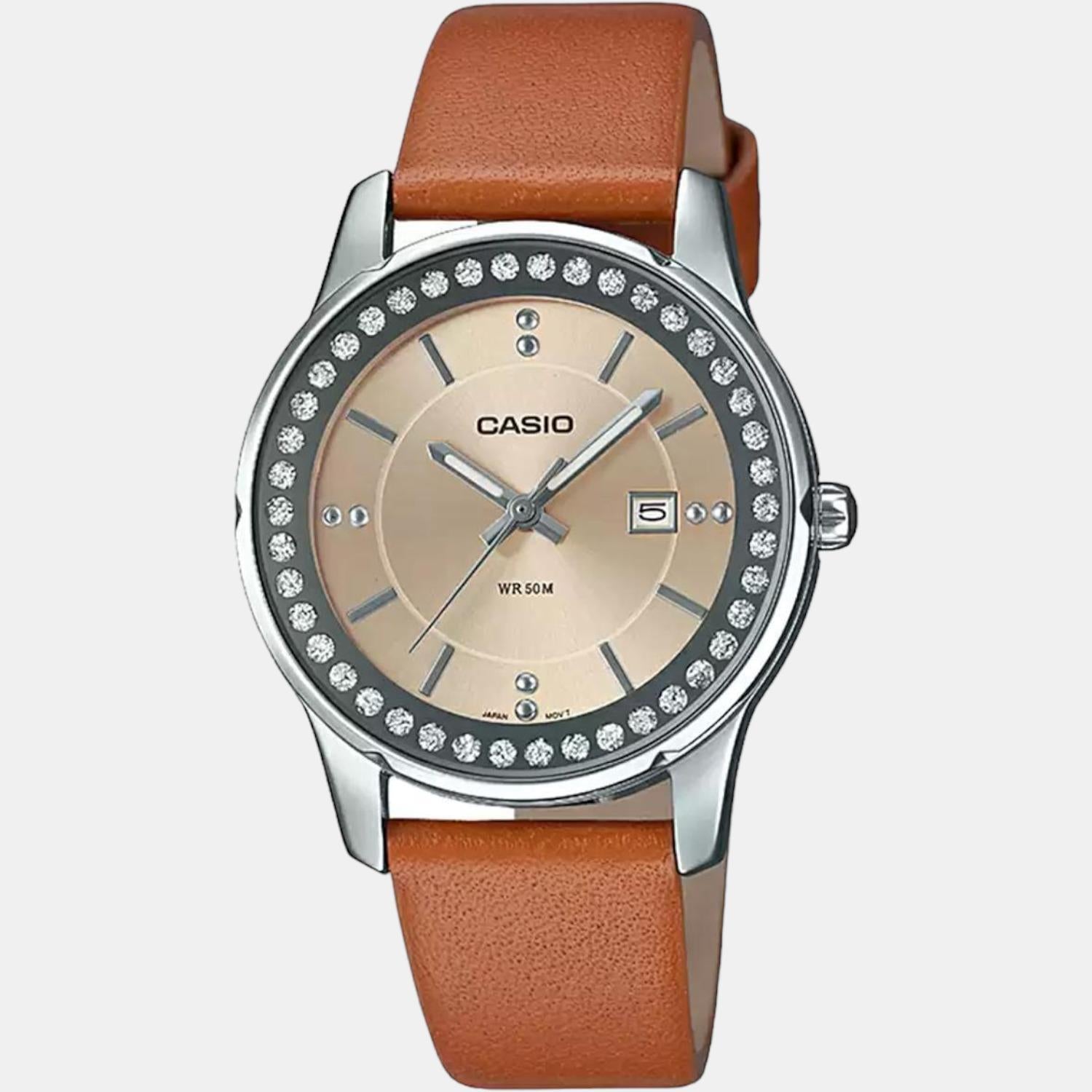 Casio Enticer Women Quartz Yellow Dial Analog Leather Watch A1585 - view 2