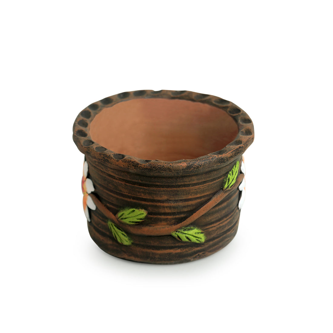 EXCLUSIVELANE 'Mud Blossoms' Handmade & Handpainted Terracotta Planter Pot (4 Inch) - view 4