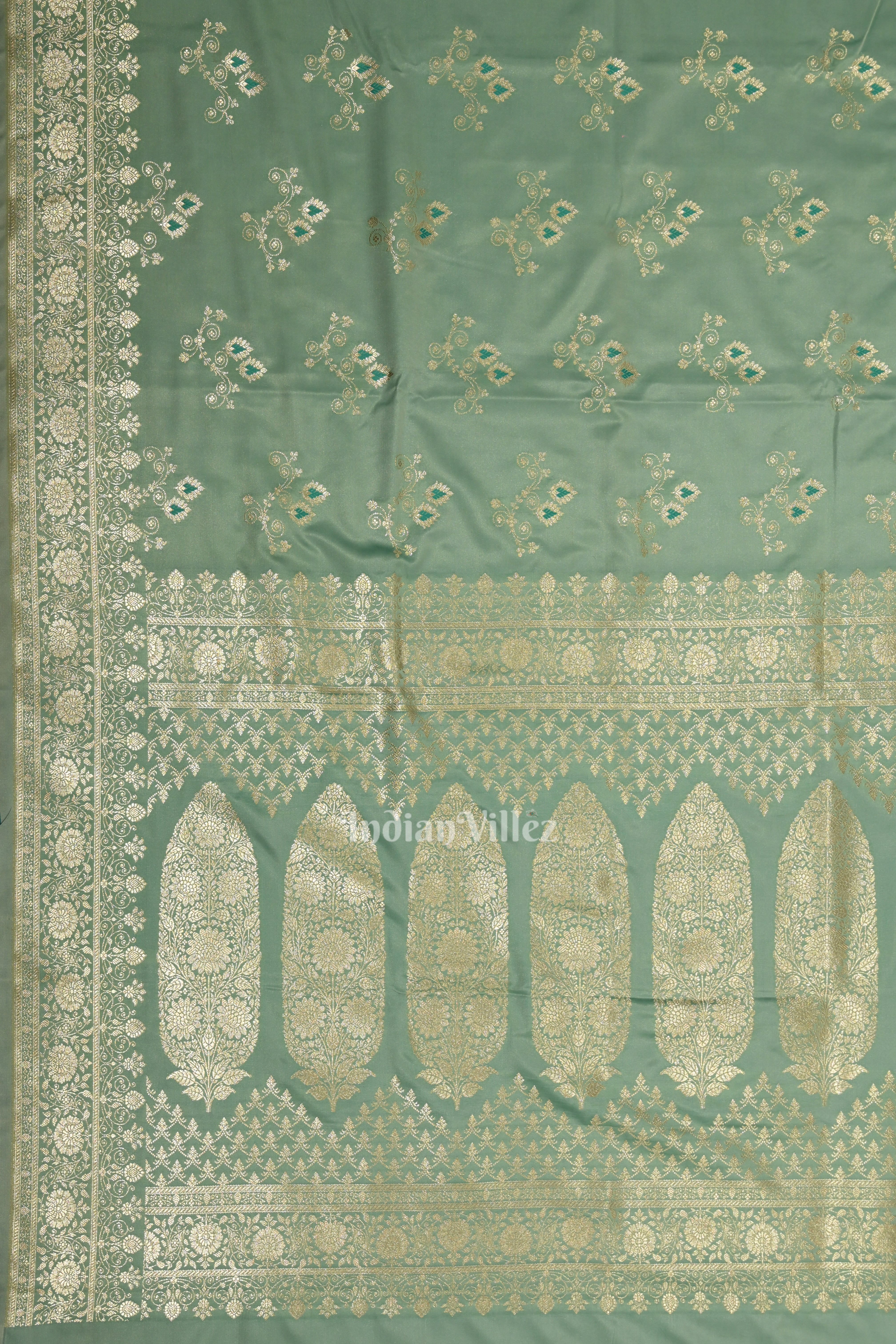 IndianVillèz Pastel Green Soft Pure Mashru Satin Silk Banarasi Saree - view 3
