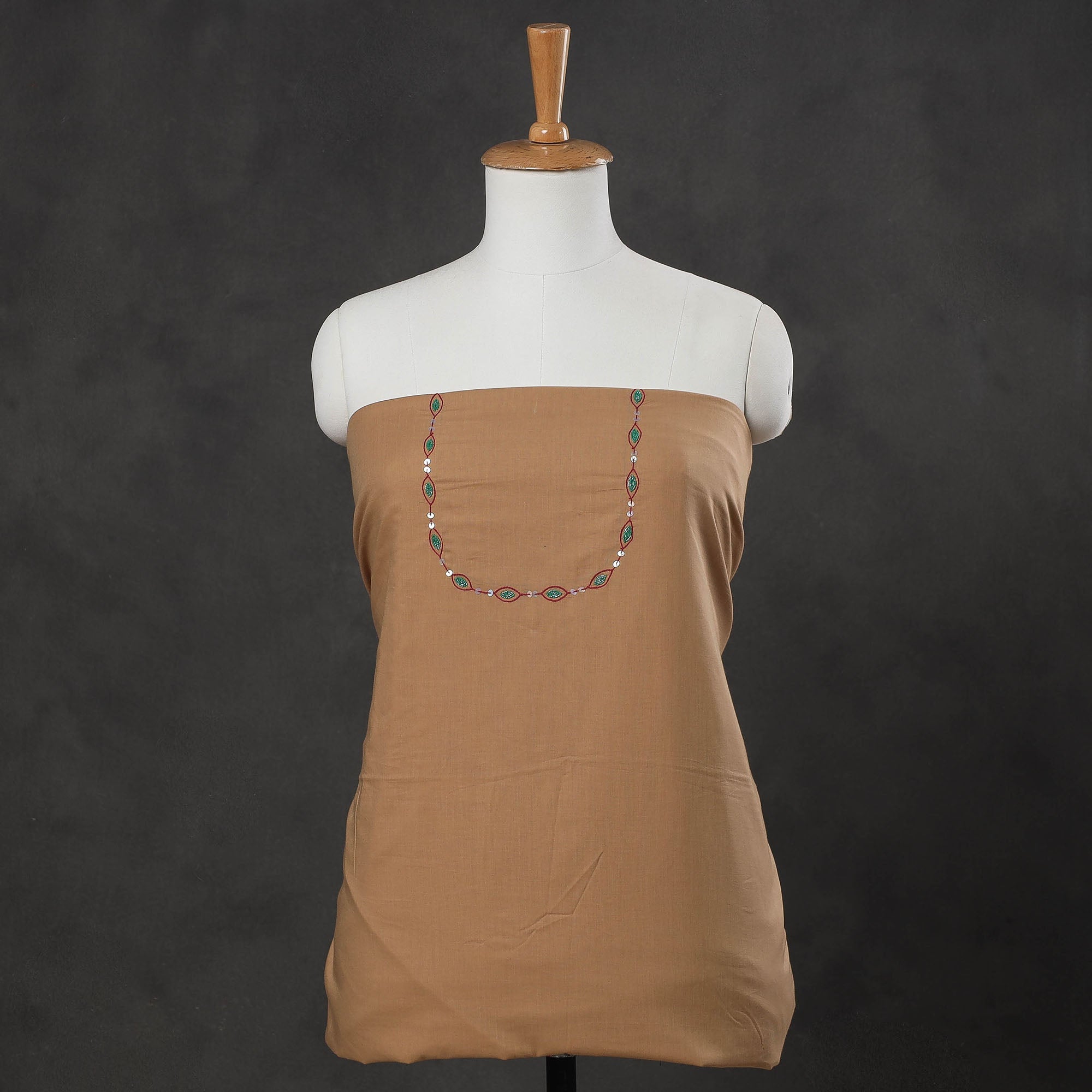 NOORI BAZAR Brown - Hand Embroidery Plain Cotton Kurta Material - 3 Meter