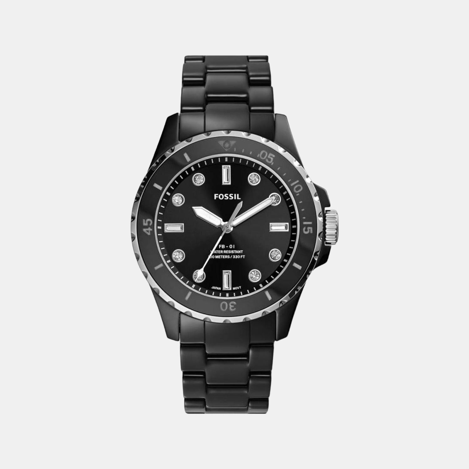 Fossil Fb-01 Women Quartz Black Dial Analog Ceramic Watch CE1108