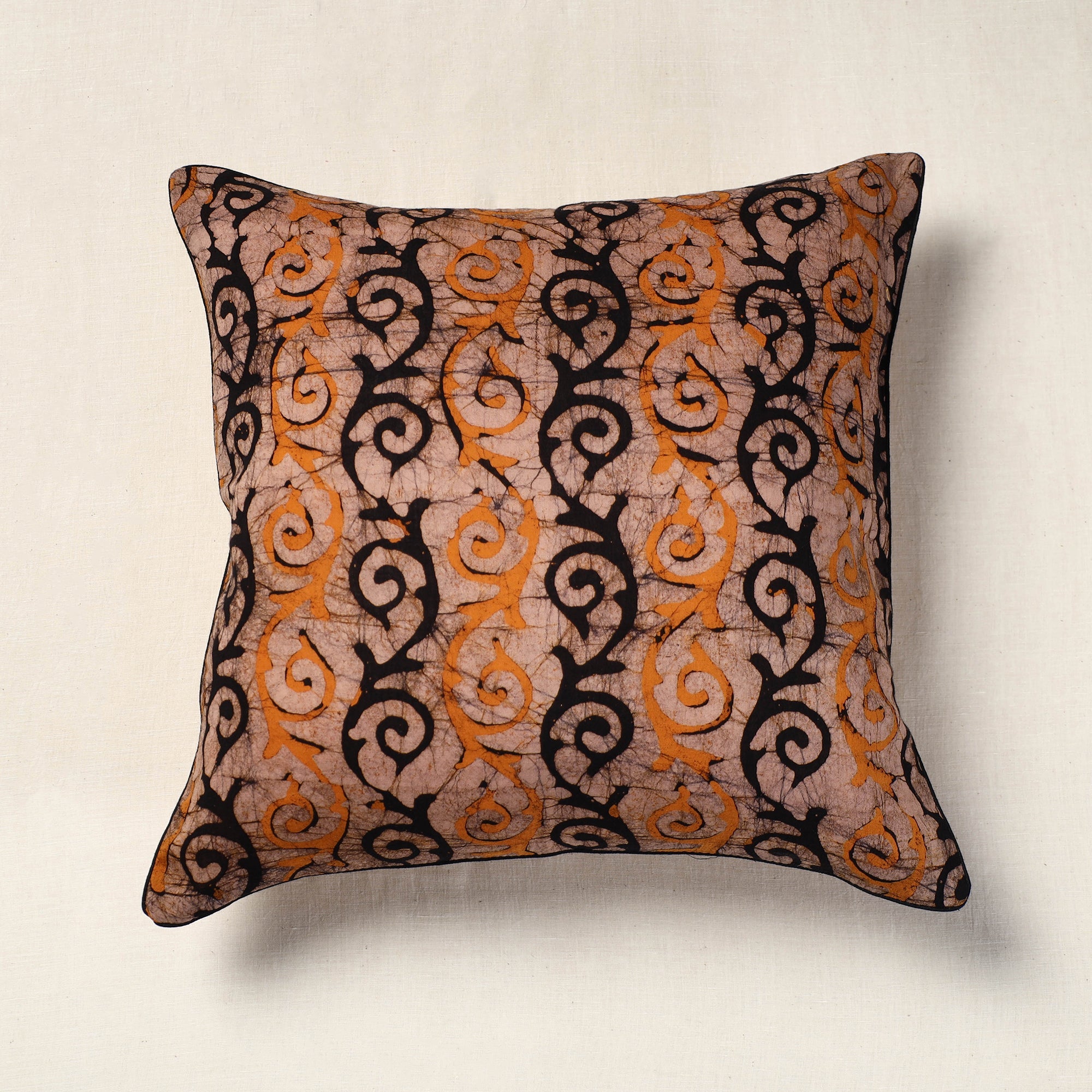 NOORI BAZAR Brown - Hand Batik Printed Cotton Cushion Cover (16 x 16 in)