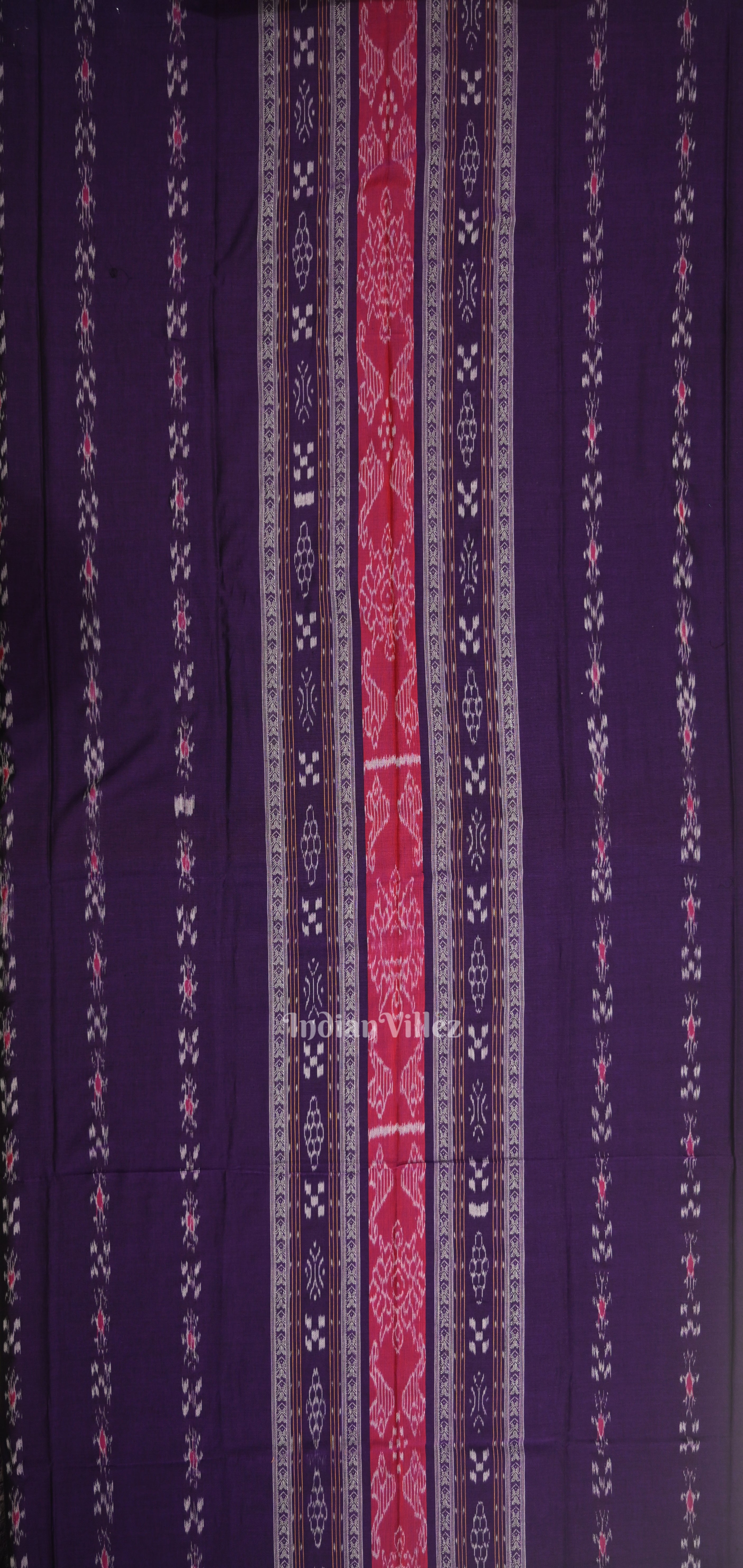 IndianVillèz Purple with Cream Pasapali Sambalpuri Cotton Dress set with Dupatta - view 2
