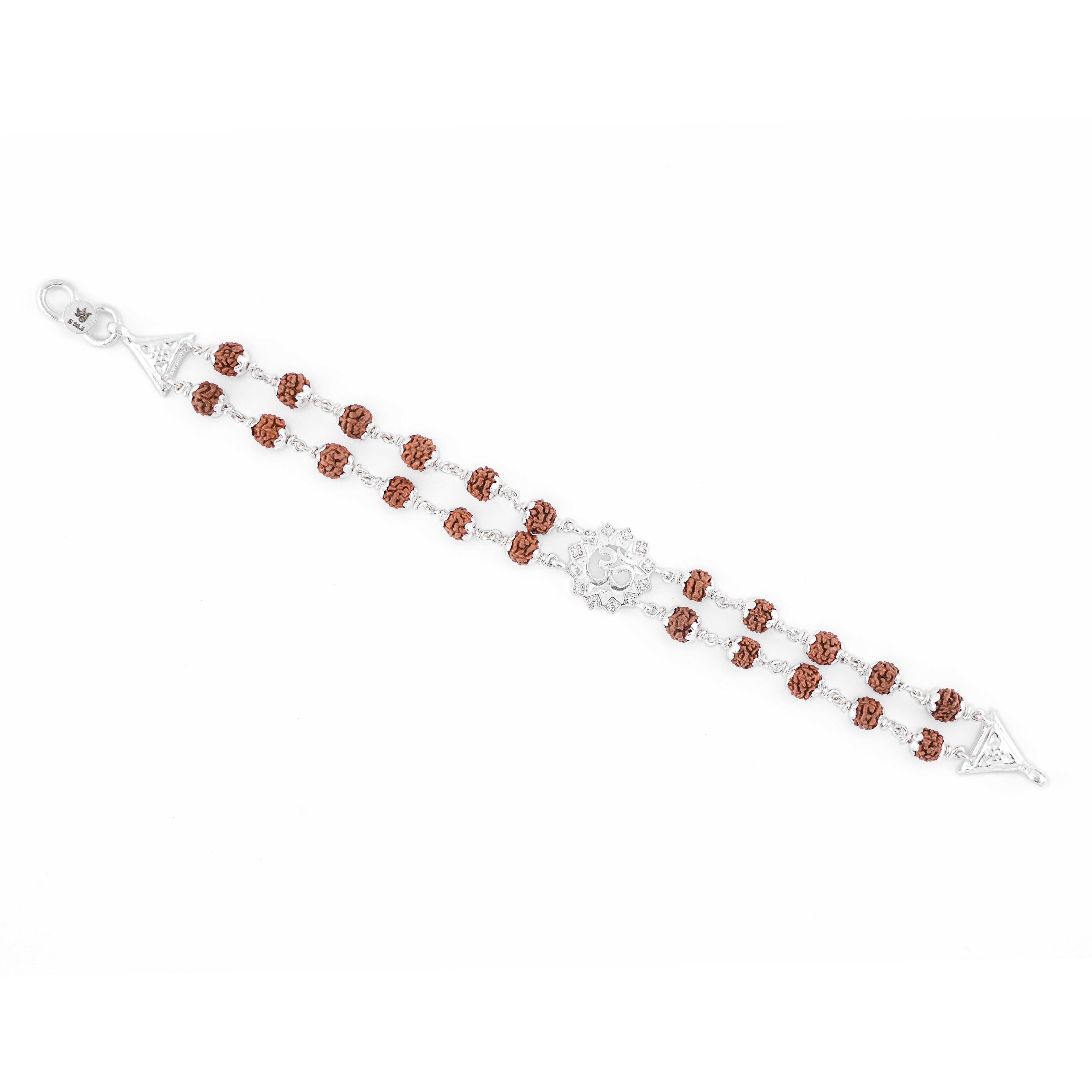 Prinjal Jewellers Silver Rakhi with Rudraksha, Om Flower Design, Double Line Bracelet - view 5