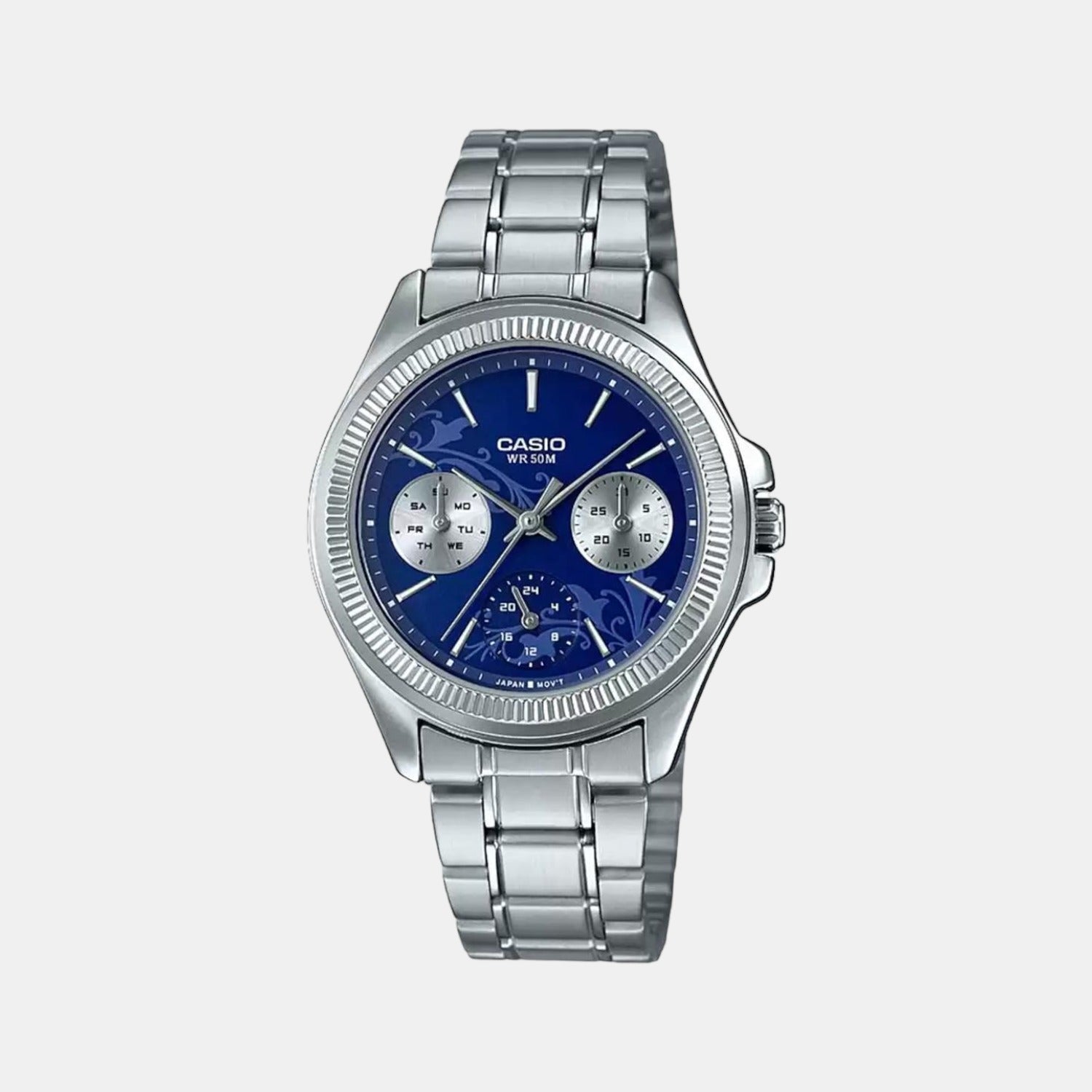 Casio Enticer Women Quartz Blue Dial Chronograph Stainless Steel Watch A1571
