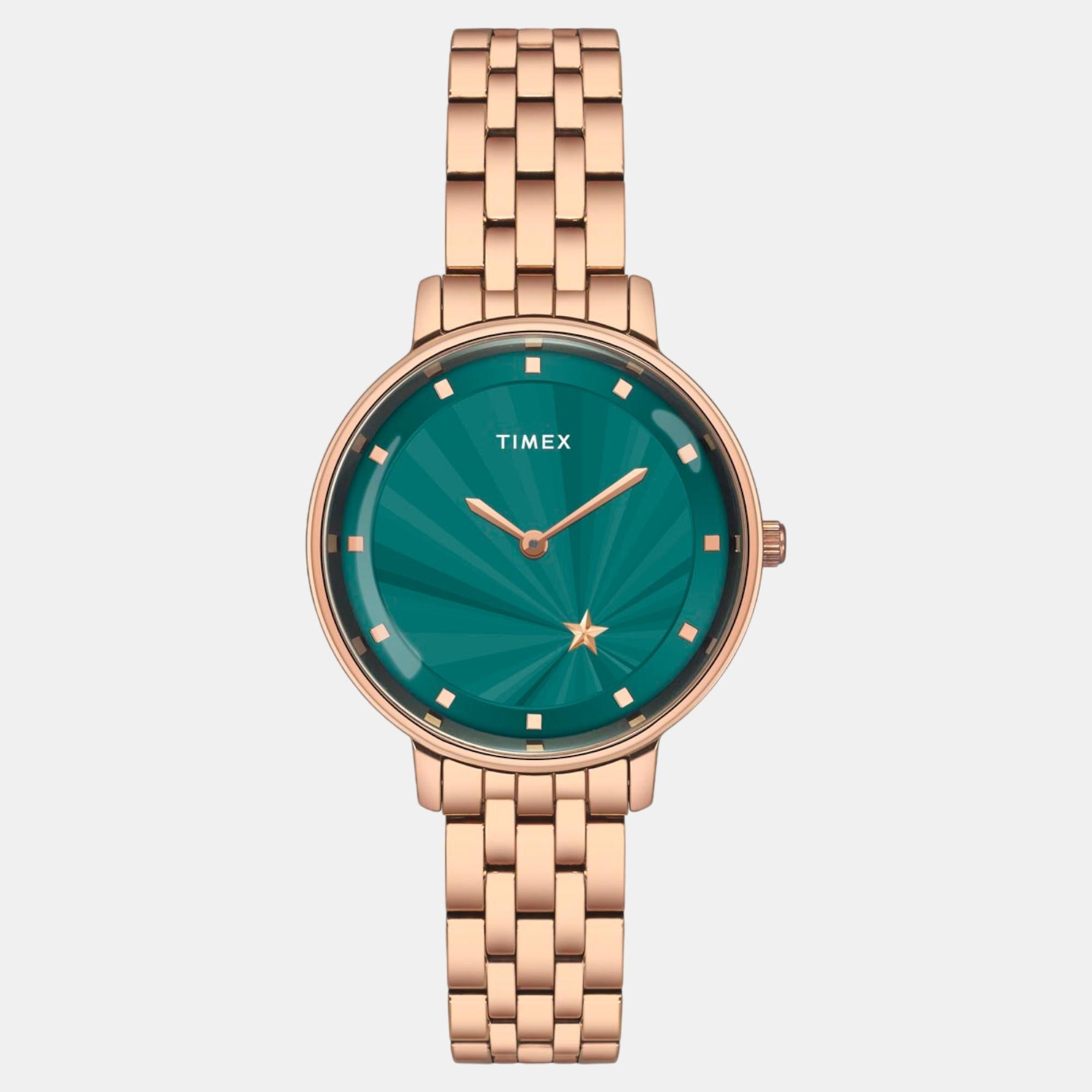 Timex Fashion Women Quartz Green Dial Analog Stainless Steel Watch TWEL19103