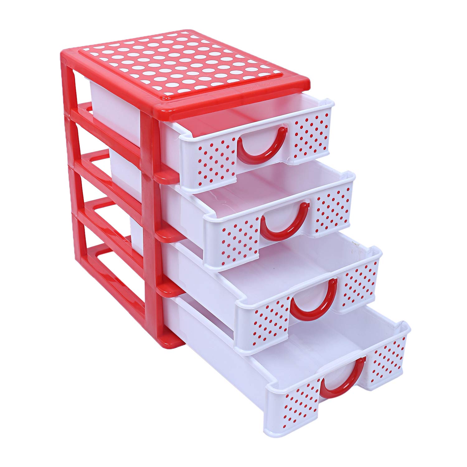 Kuber Industries Plastic Four Layer Drawer Storage Cabinet Box (Red, Standard)-CTKTC13064