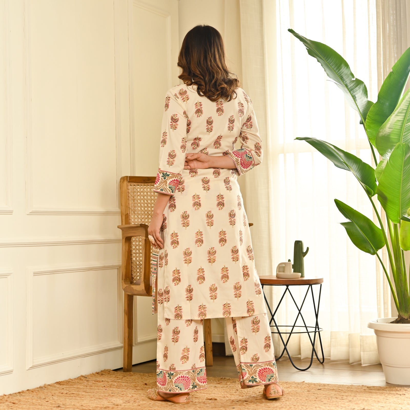 BlackTree Cream Boota Straight Kurta Pant Set - view 7