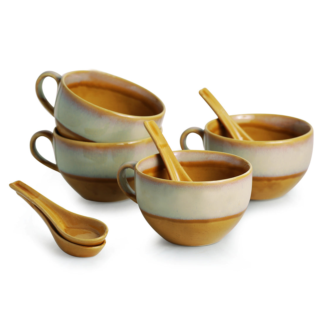 EXCLUSIVELANE 'The Eclipsed Four' Soup Bowls With Spoons Dual Glazed Studio Pottery In Ceramic (Set Of 4) - view 2