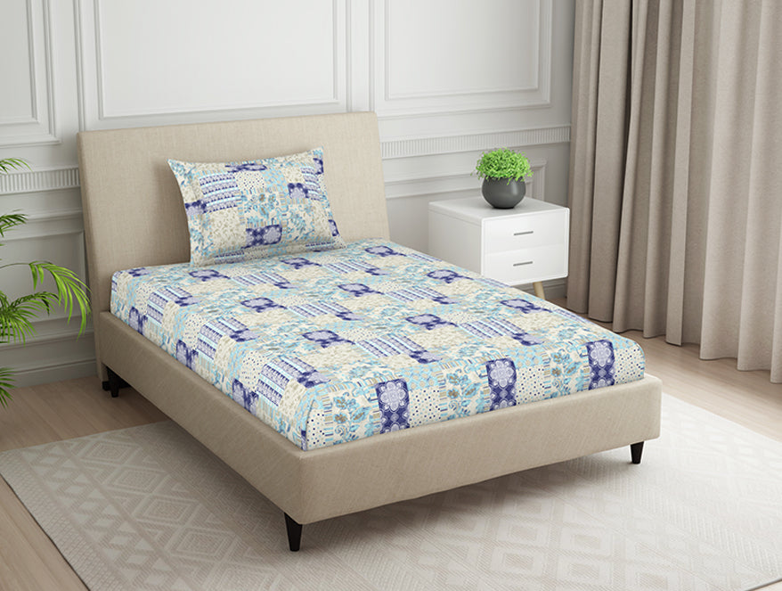 Spaces India Geometric Blue Polycotton Bedsheets Single Harmony - By Welspun - view 2