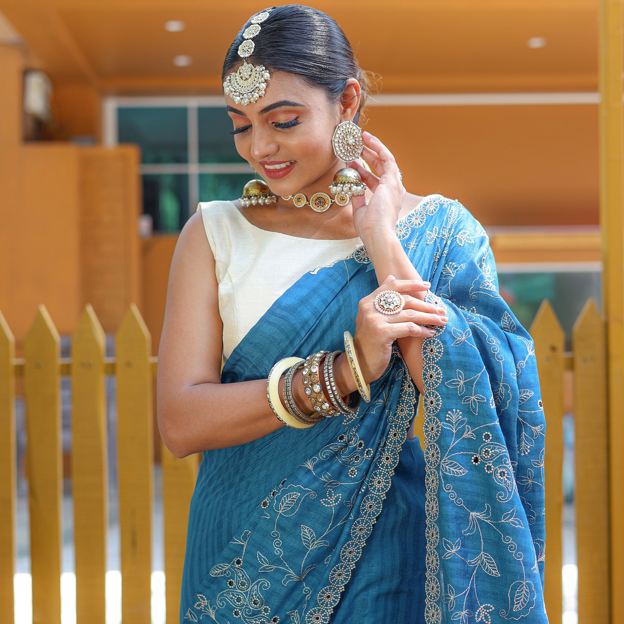 TASARIKA COUTURE Aaisha Blue Soft Silk Handwork Saree - view 3