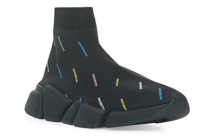 Balenciaga Speed 2.0 Allover Logo Recycled Knit Black Multicolor - view 2