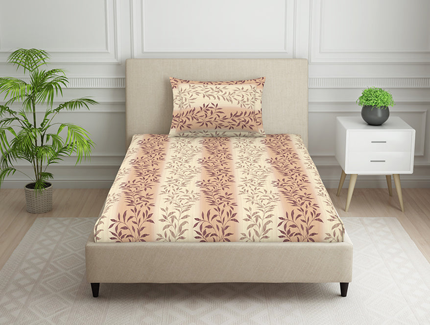 Spaces India Ornate Brown Polycotton Bedsheets Single Harmony - By Welspun