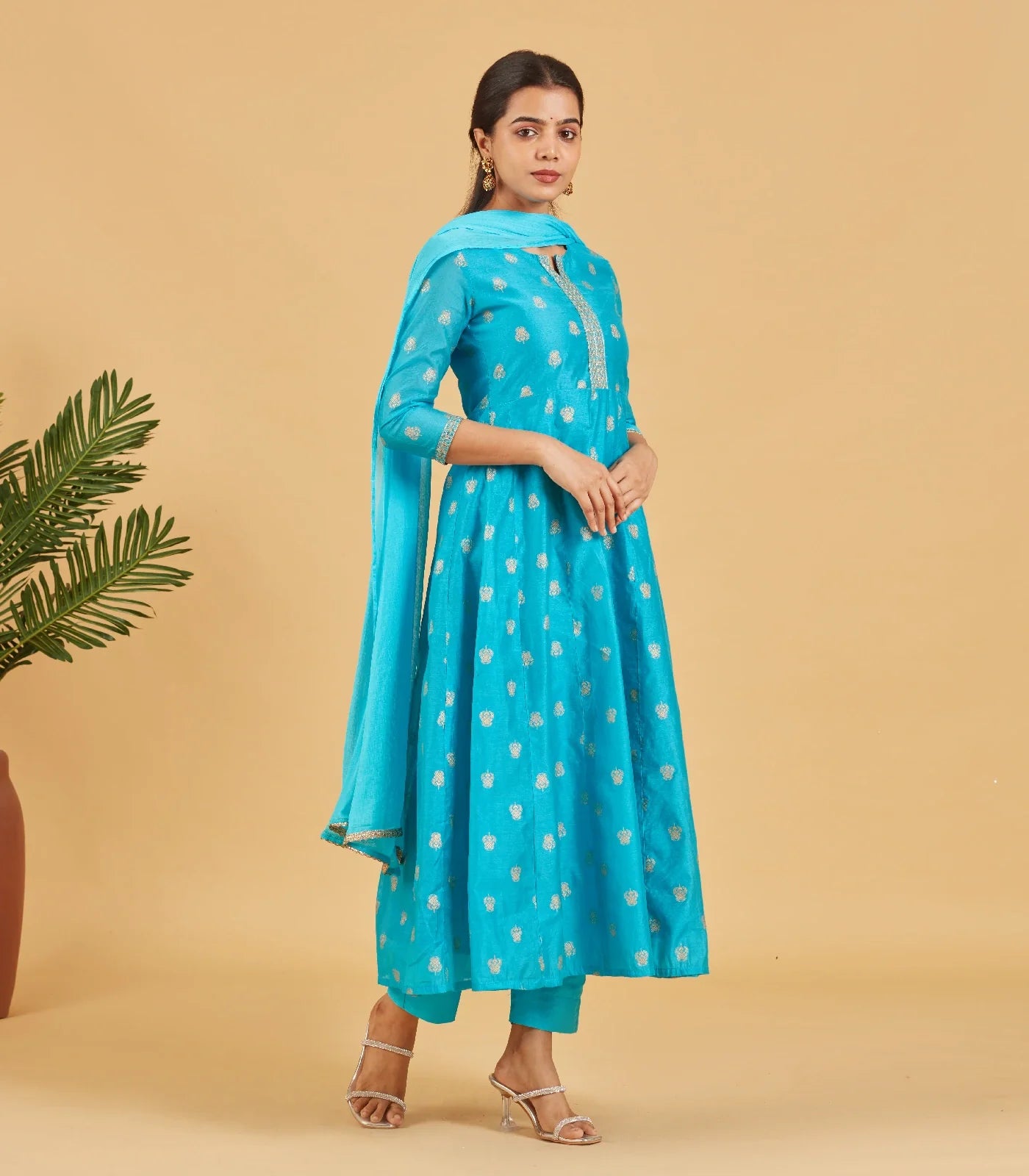 RmKV Turquoise And Gold Anarkali Set