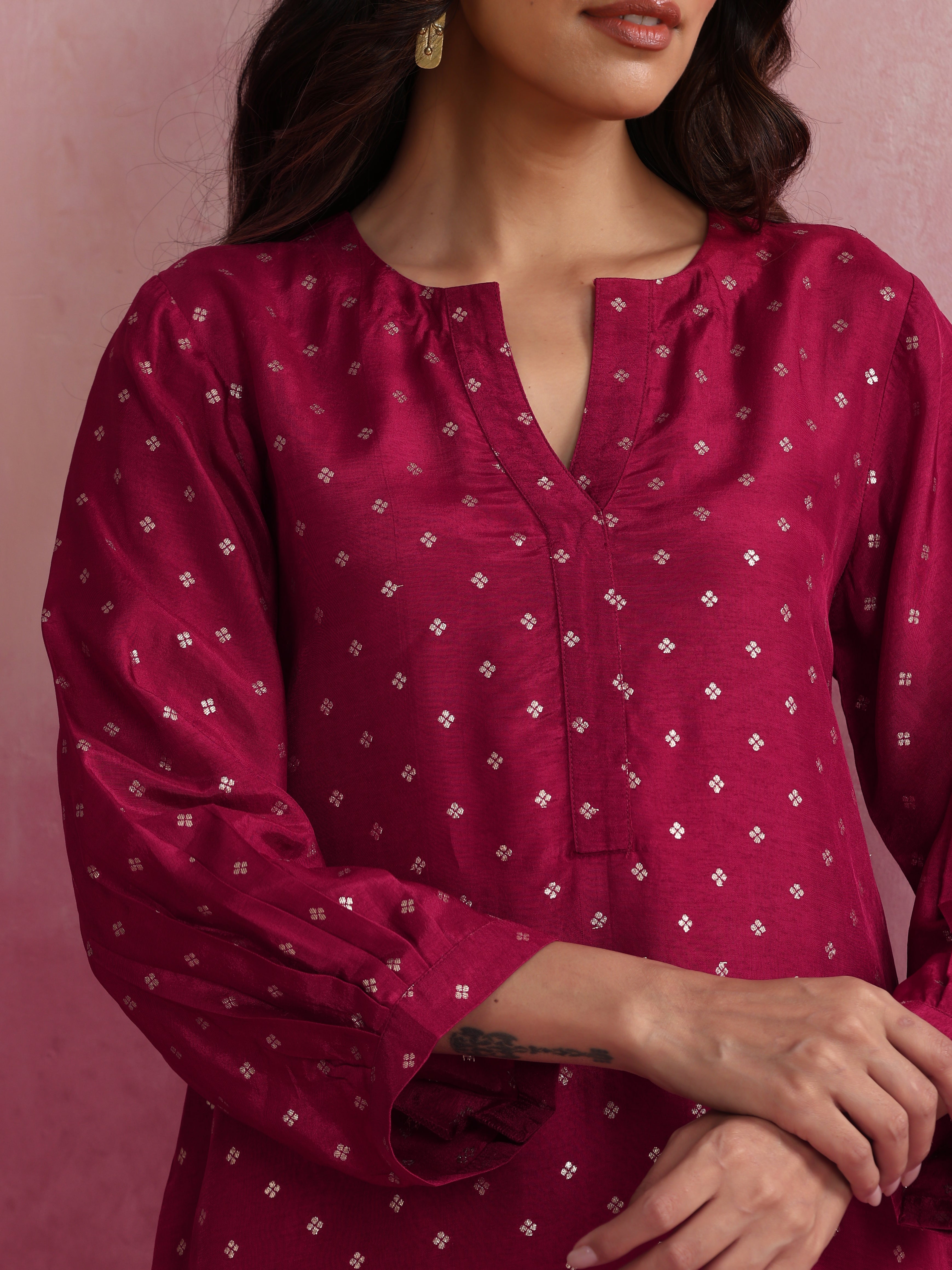 trueBrowns Pink Viscose Silk Kurta Co-ord Set - view 5