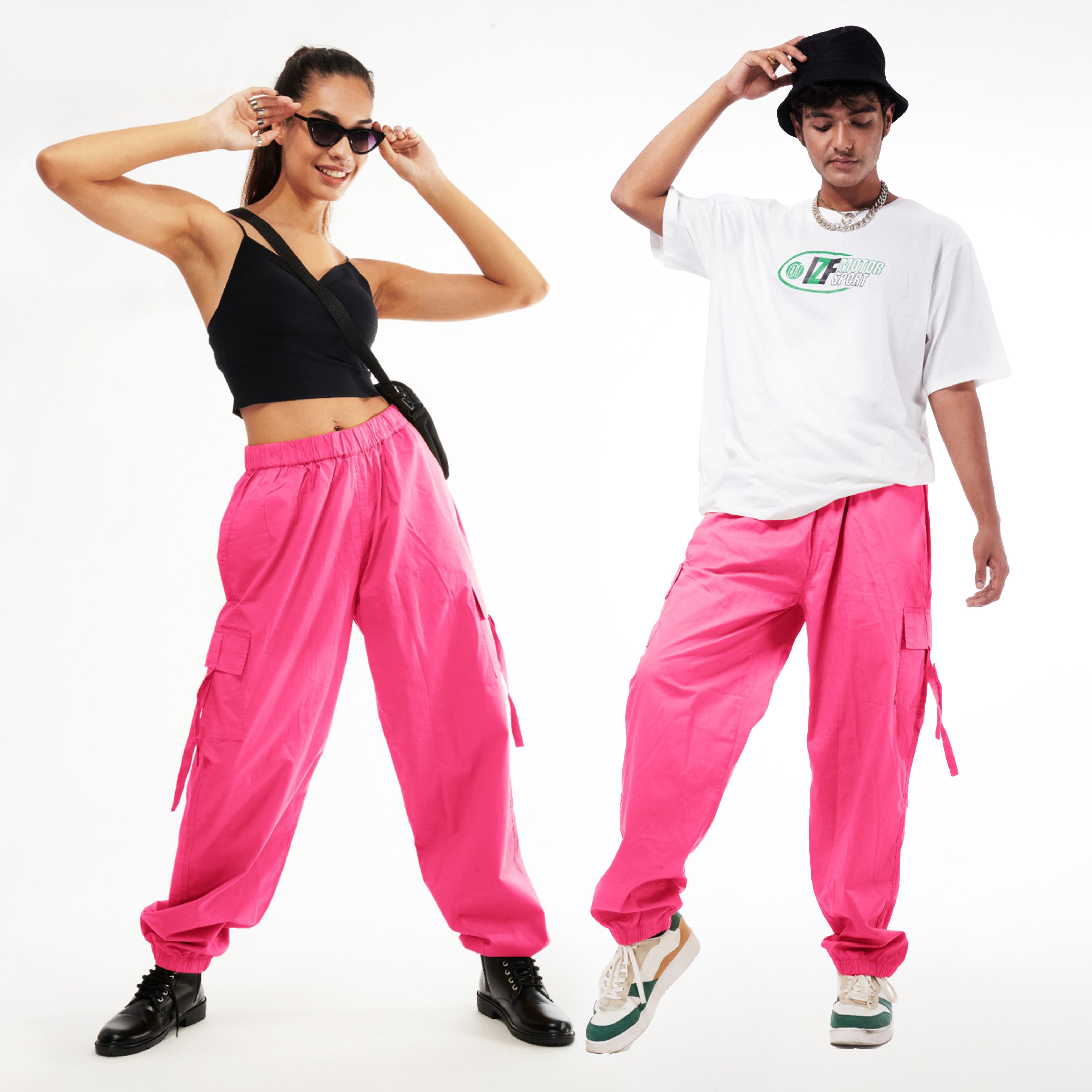 Baddie Unisex Pink Cargo Parachute Pants - view 2