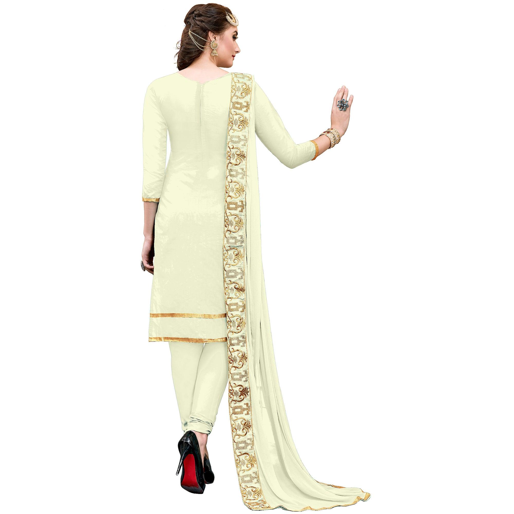 BlackTree graceful-off-white-colored-party-wear-embroidered-modal-dress-material - view 3