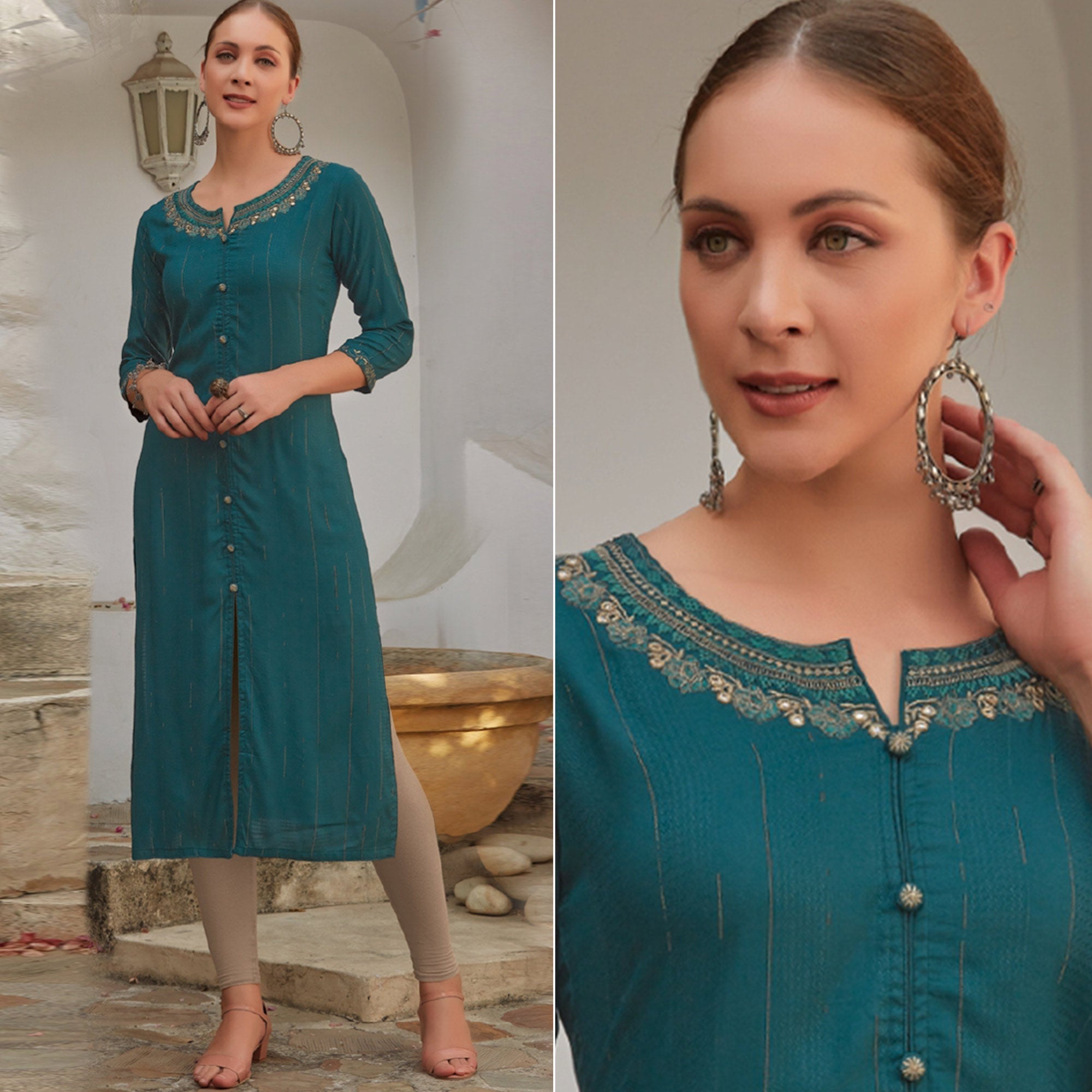 Peachmode Seller Morpich Floral Embroidered Cotton Blend Kurti