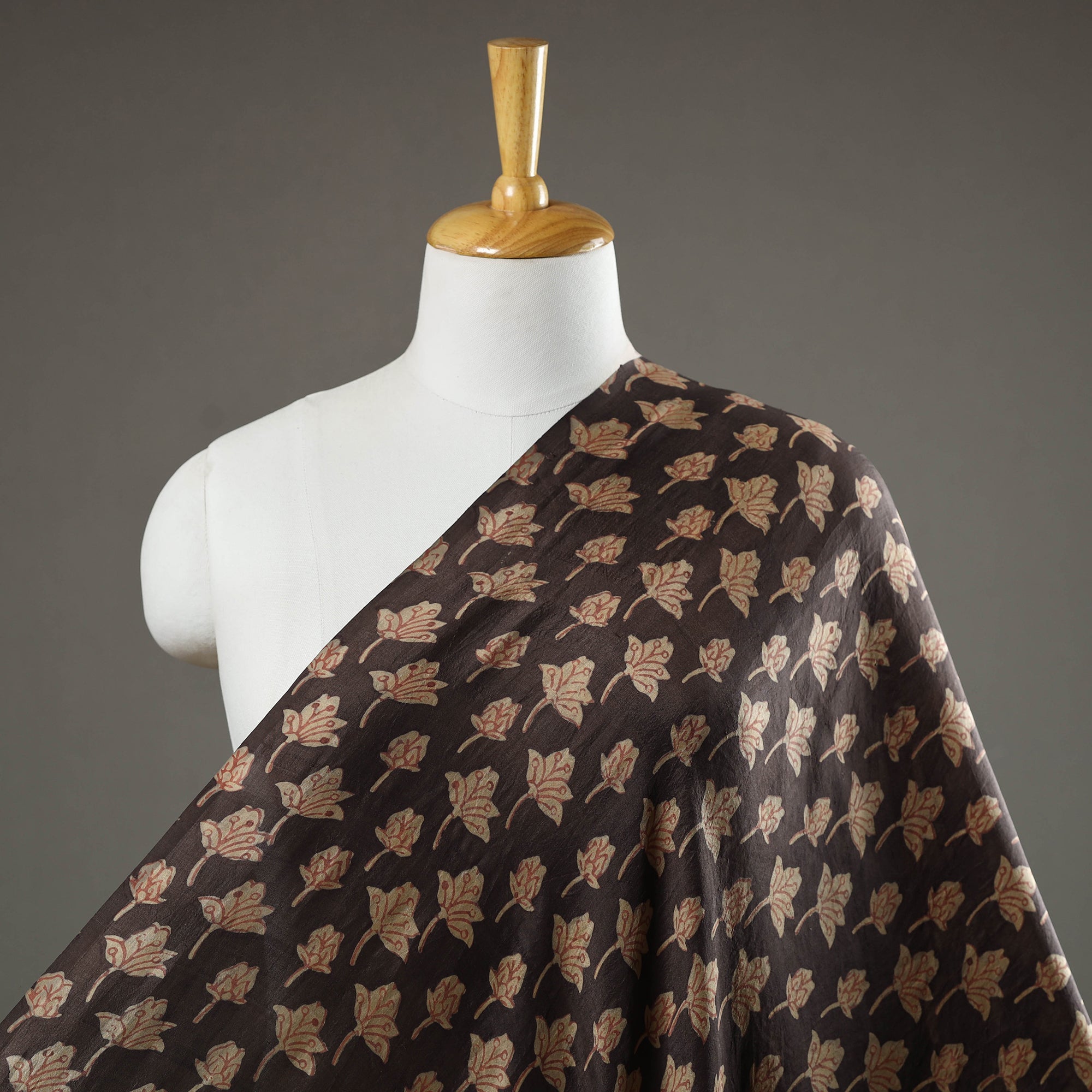 HAVELI CHRONICLES Brown - Akola Hand Block Printed Mulberry Silk Fabric 06