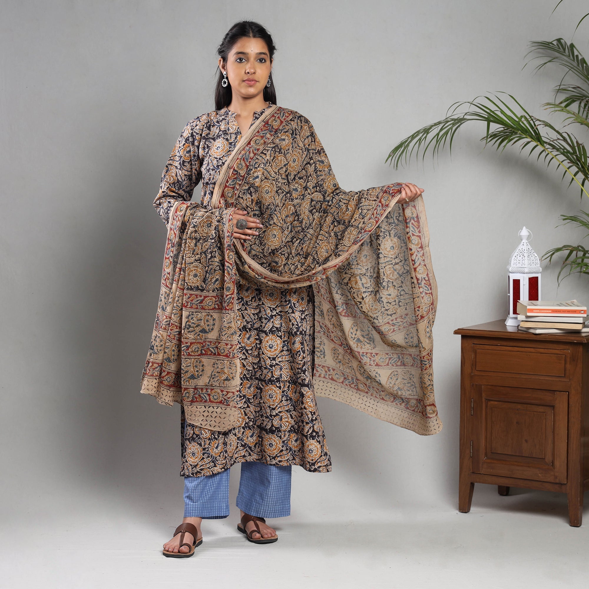 ITOKRI CASUALS Blue - Kalamkari Block Printing Cotton Kurta with Palazzo & Dupatta Set - view 3
