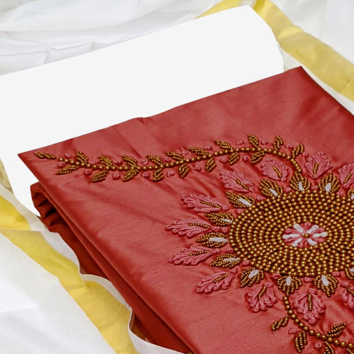 BlackTree graceful-orange-colored-partywear-embroidered-cotton-dress-material-78553 - view 3