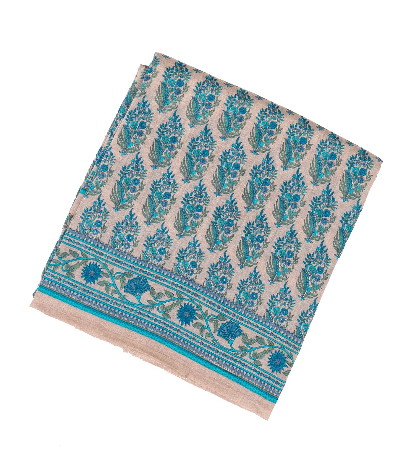 RmKV Taupe Handloom Chanderi Cotton Saree With Printed Blue Floral Motif