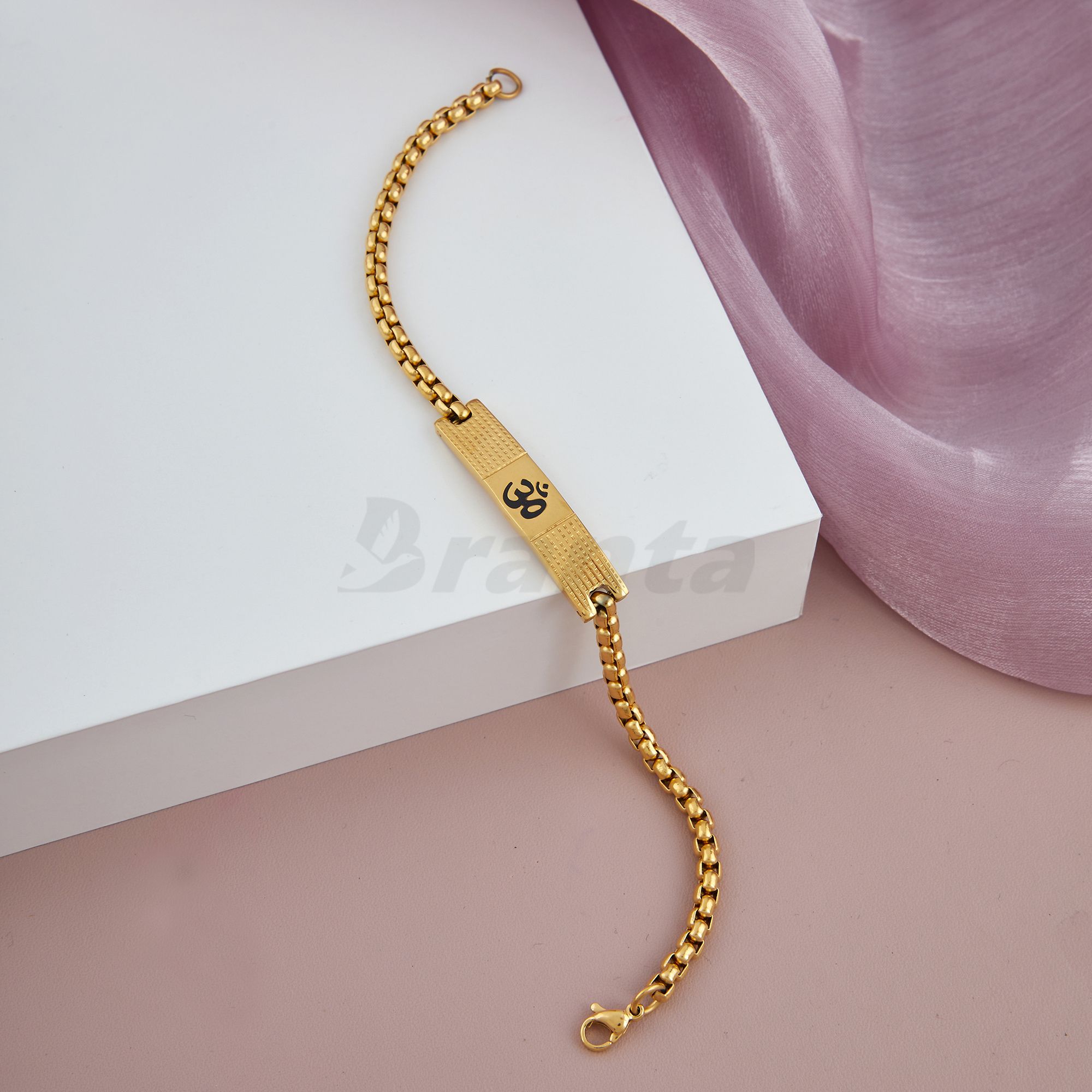 brantashop Premium Om Loose Gold Bracelet For Men With Dotted Pattern (8 Inch)